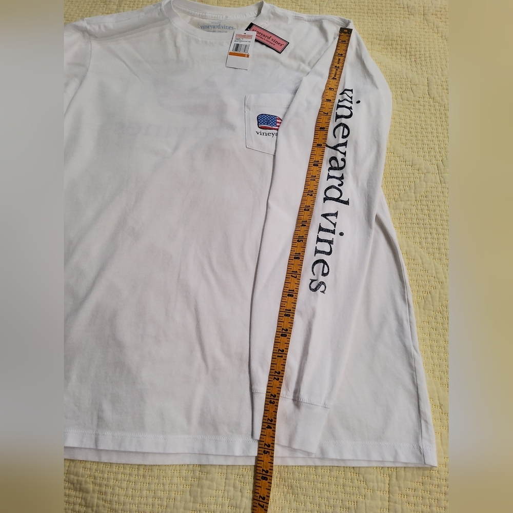 Vineyard Vines White Long Sleeve Flag Whale Pocket Tee Size S - Picture 10 of 13